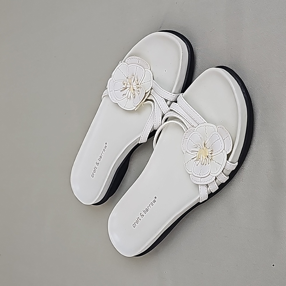 Croft & Barrow Open-Toe Flat Flower Accent Sandals White 6M